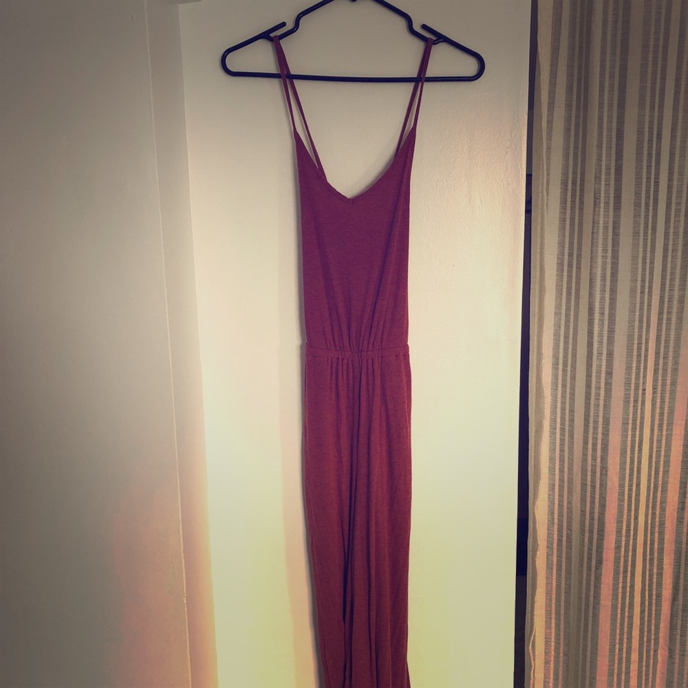 Flowy, rust-colored, wide-leg jumper